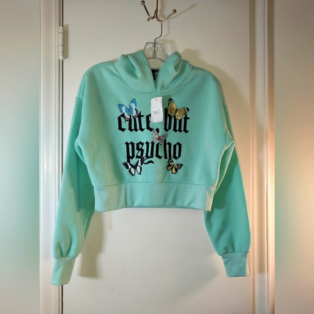 Seafoam Green "Psycho" Cropped Hoodie. Size S. NWT!!!